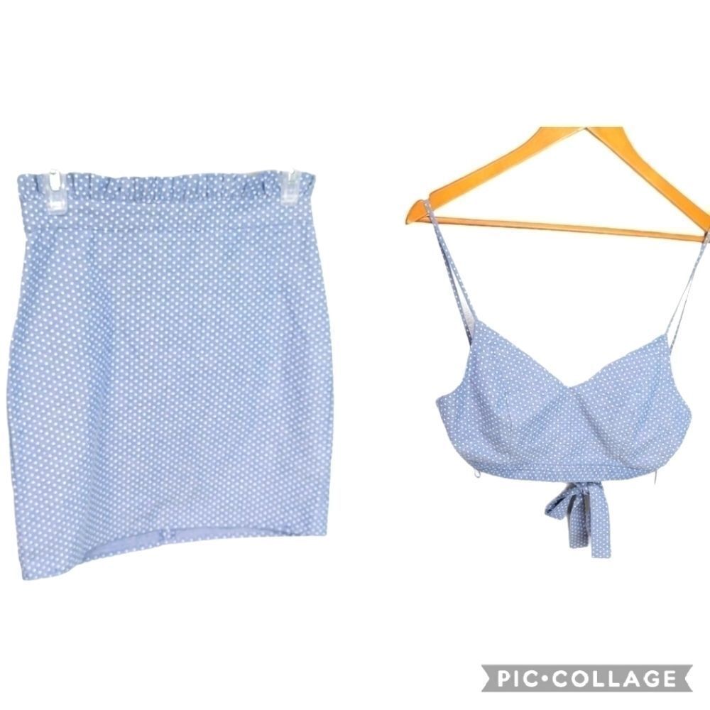 Re-named Polka-dot Skirt & Blue‎ Cropped Top Set Size S